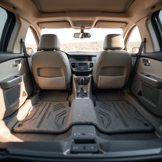 Fitted car floor mats laid in a clean vehicle interior on the driver and passenger sides