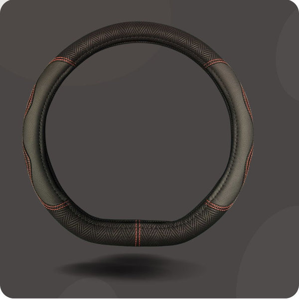 Steering Wheel Cover for Ford Puma 2019 - Current JK - Black Microfiber Leather - D-Shape 38 cm
