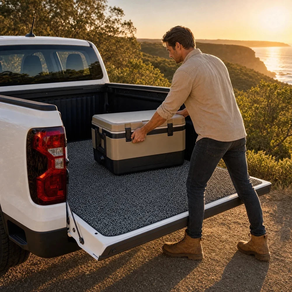 Slate Grey ute tub mat shown in an outdoor setting