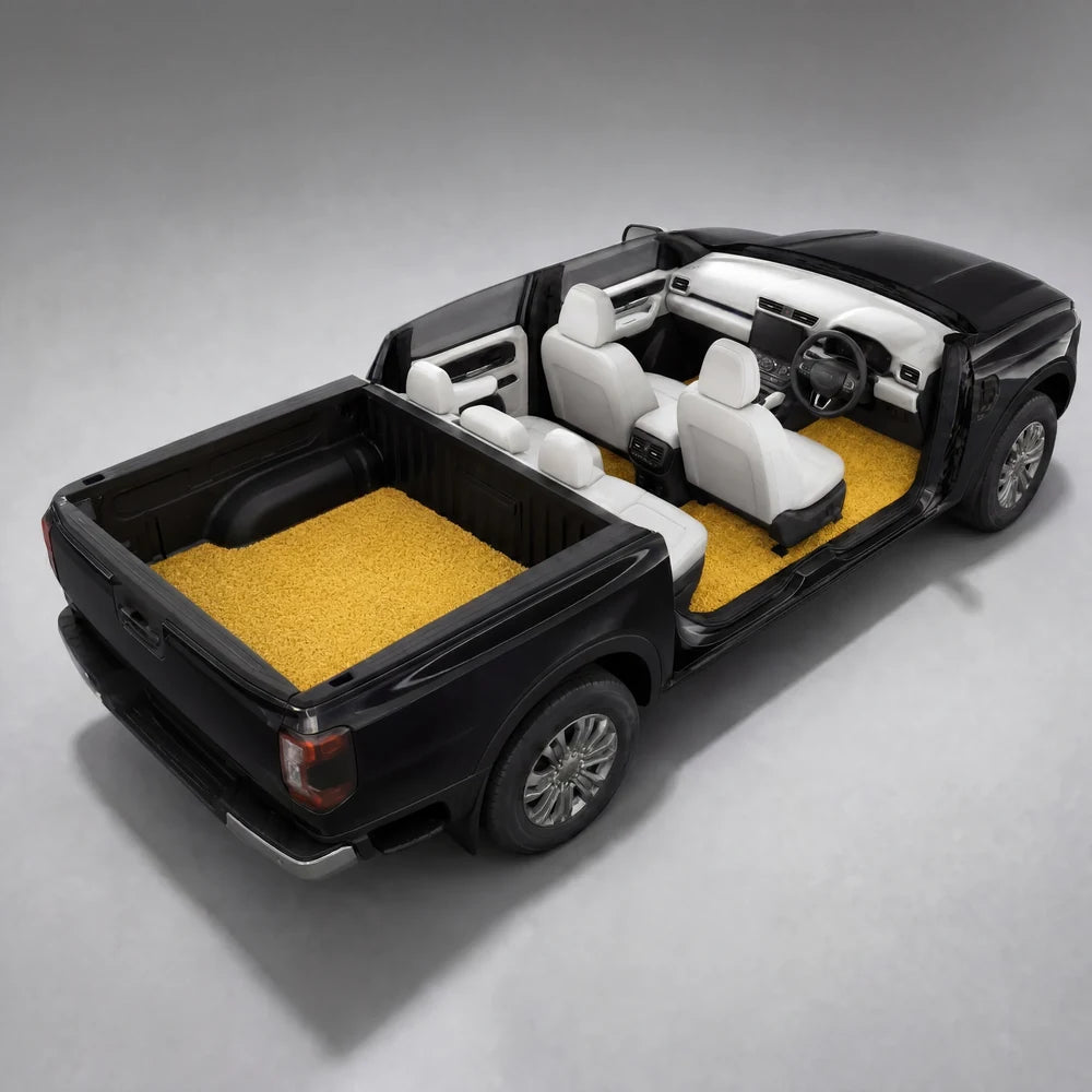 Tangerine custom-fit mat installed in a black ute tub