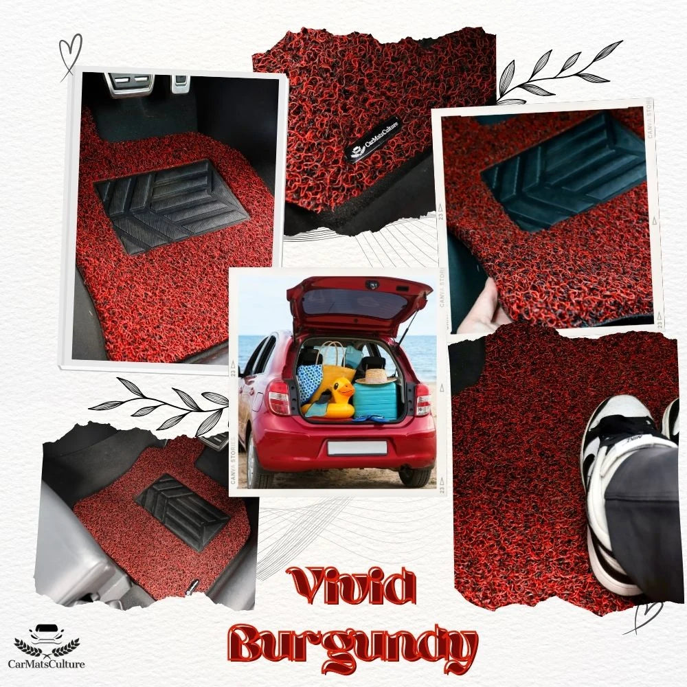 Vivid Burgundy honeycomb car mats fitted inside a vehicle